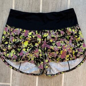 Lululemon Athletica Black and Yellow Floral Speed Up Athletic Shorts